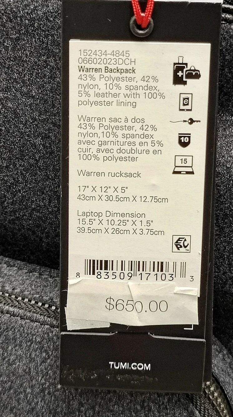 ✨NWT Tumi Harrison Warren Backpack (Charcoal Grey) + Rain Cover - FREE SHIPPING!